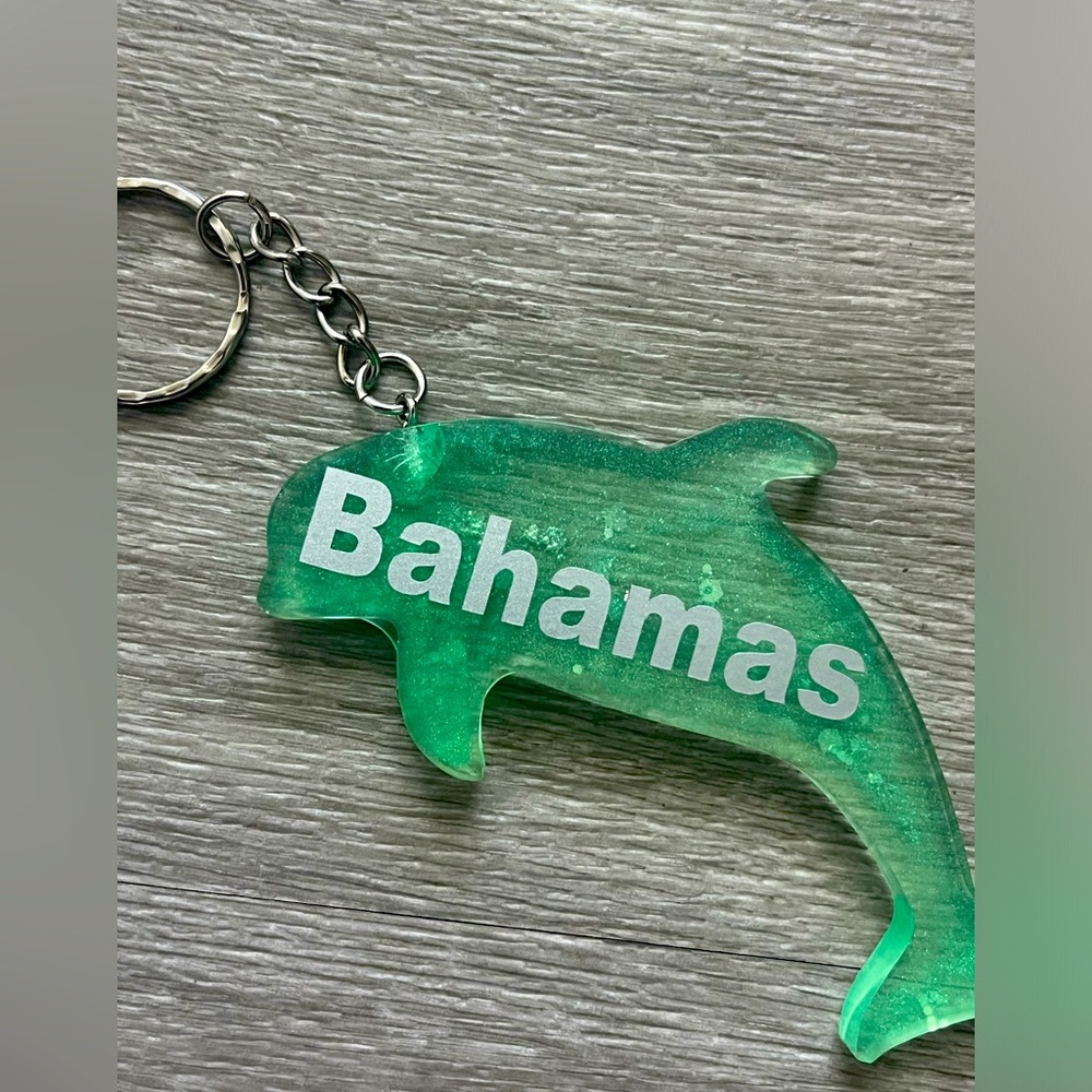 Dolphin Bahamas Keychain Souvenir Acrylic Collector Keychain Teal Glitter